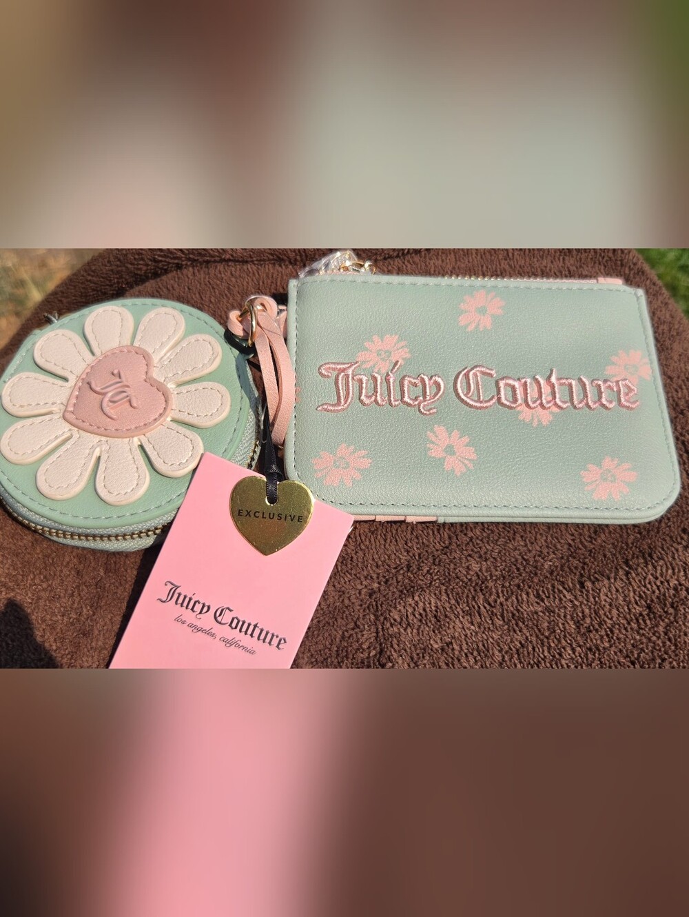 Juicy Couture Mint and Pink Floral Card & Key Pouch
